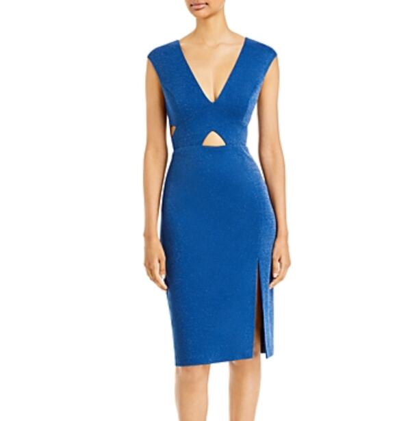 Aidan Mattox Dresses & Skirts - Aidan Mattox Blue Dress Metallic Cut Out Sleeveless Midi Sheath Size 4